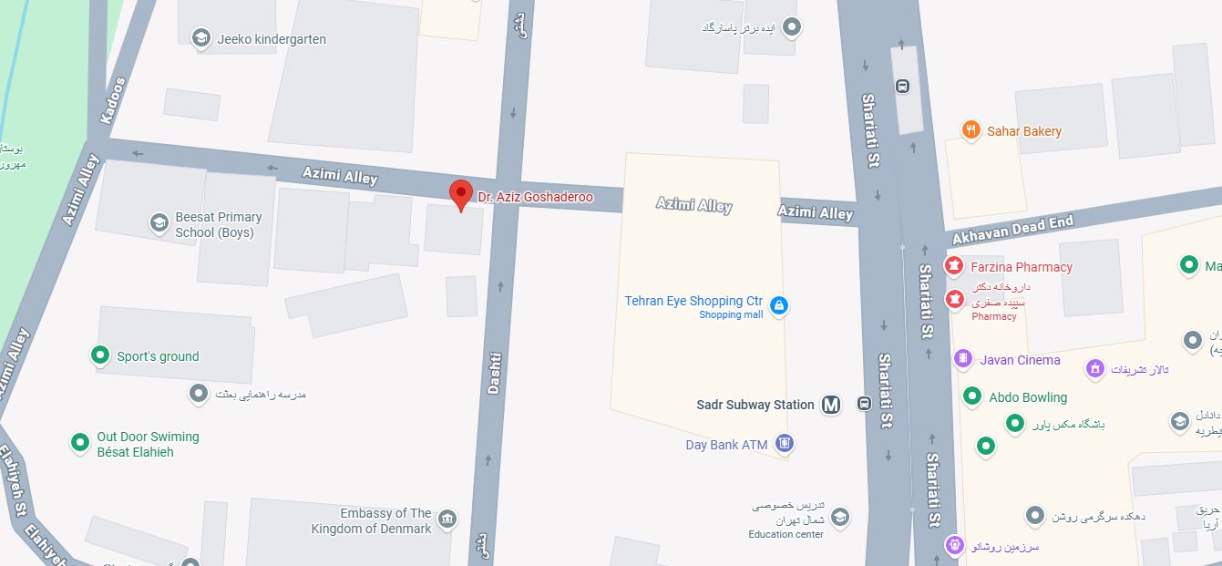 موقعیت مرکز ایمپلنت دکتر عزیز گشاده رو در الهیه تهران